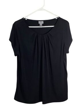 Worthington Black Short-Sleeve Pleated Neck Blouse